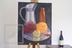 Gail-Collings-Still-Life-Of-Silver-Reflection-Jug-And-Grapes-Oil-On-Canvas